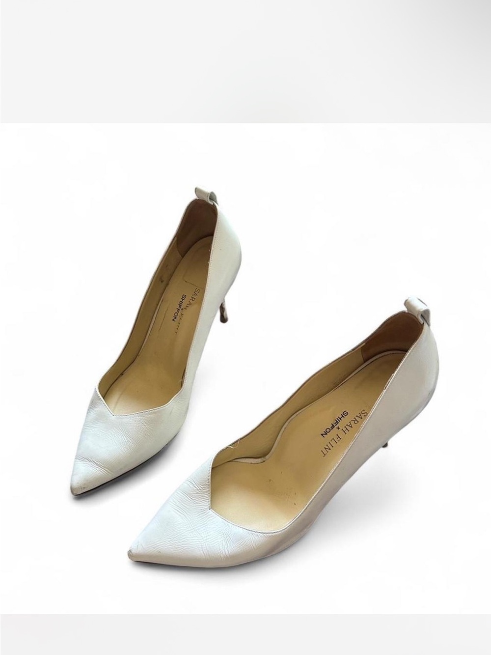 Sarah flint x shiffon White leather pumps with pointed toe and stiletto heel - Picture 2 of 4